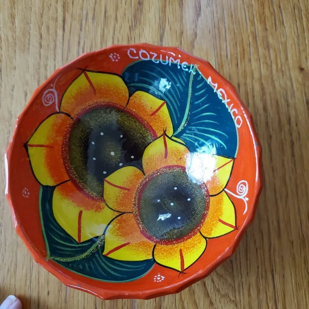 Cozumel Mexico Floral‎ Vibrant Colored Homemade Salsa Dish Trinket Bow